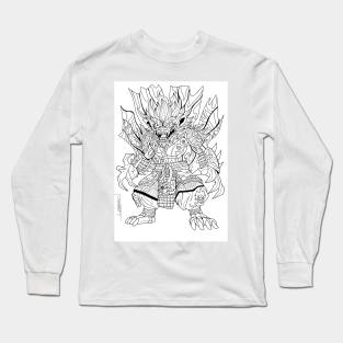 white samurai yokai in ecopop asian mandala pattern armor art Long Sleeve T-Shirt